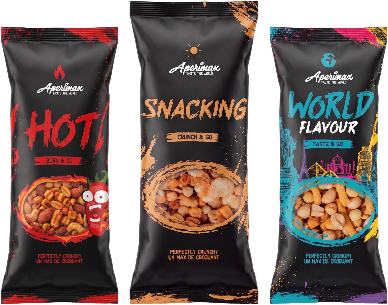 Sachets Aperimax : HOT, SNACKING et WORLD