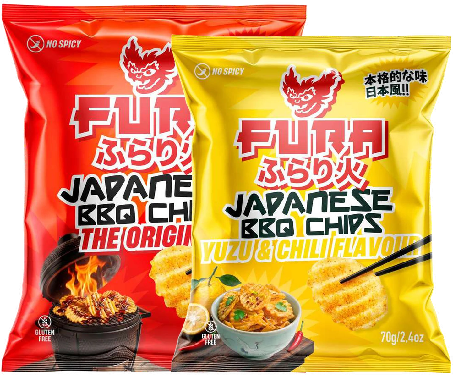 Sachets de Fura Japanese BBQ Chips : The Original et Yuzu & Chili
