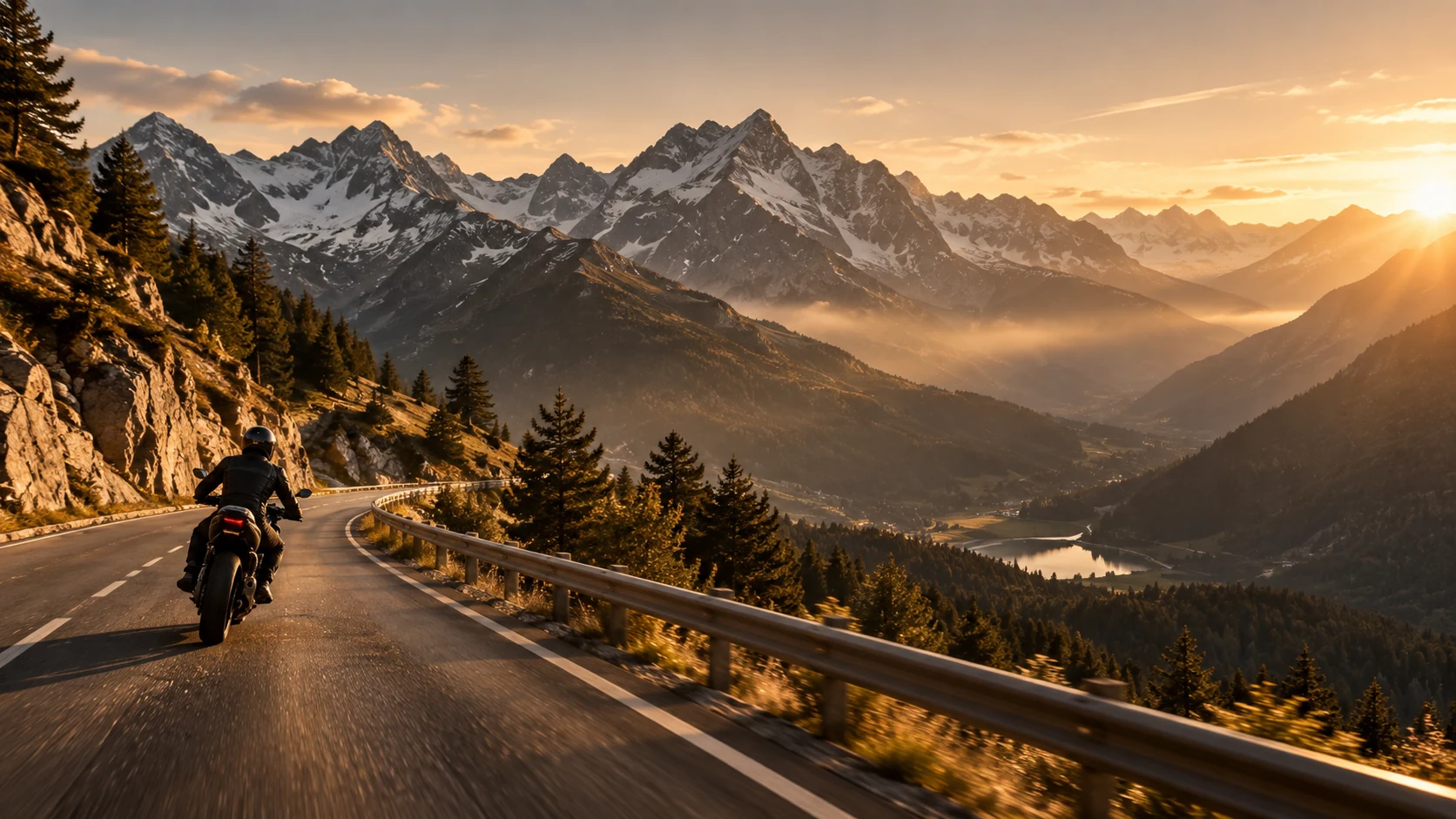 Motard sur une route de montagne